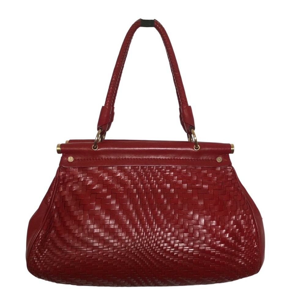Cole Haan Woven Leather Shoulder Bag Red Double Handle